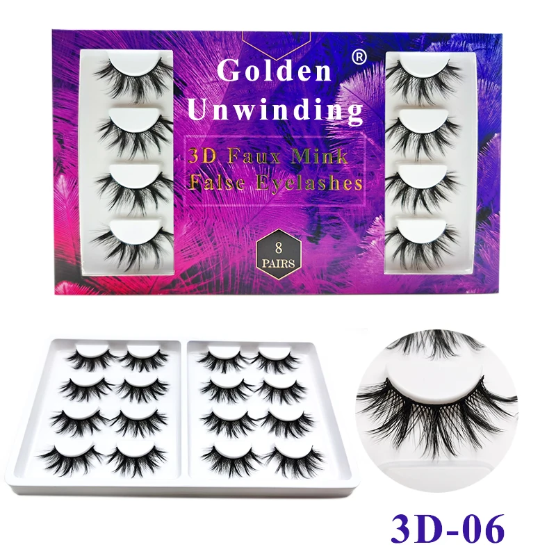 

8 Pairs 3D Mink Soft Lashes Natural Long False Eyelashes Vendor Makeup Extension Reusable Eyelash Golden Unwinding