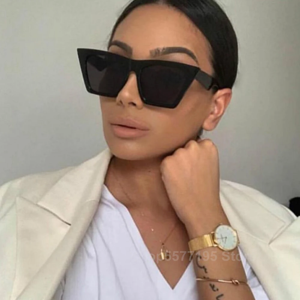 

2023 NEW Fashion Women Sunglasses Square Cat Eye Sun Glasses Female UV400 Summer Style Vintage Black Big Frame Eyewears