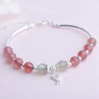 s925 sterling silver strawberry crystal key shape bracelet sweet and elegant bracelet bracelet for teen girls