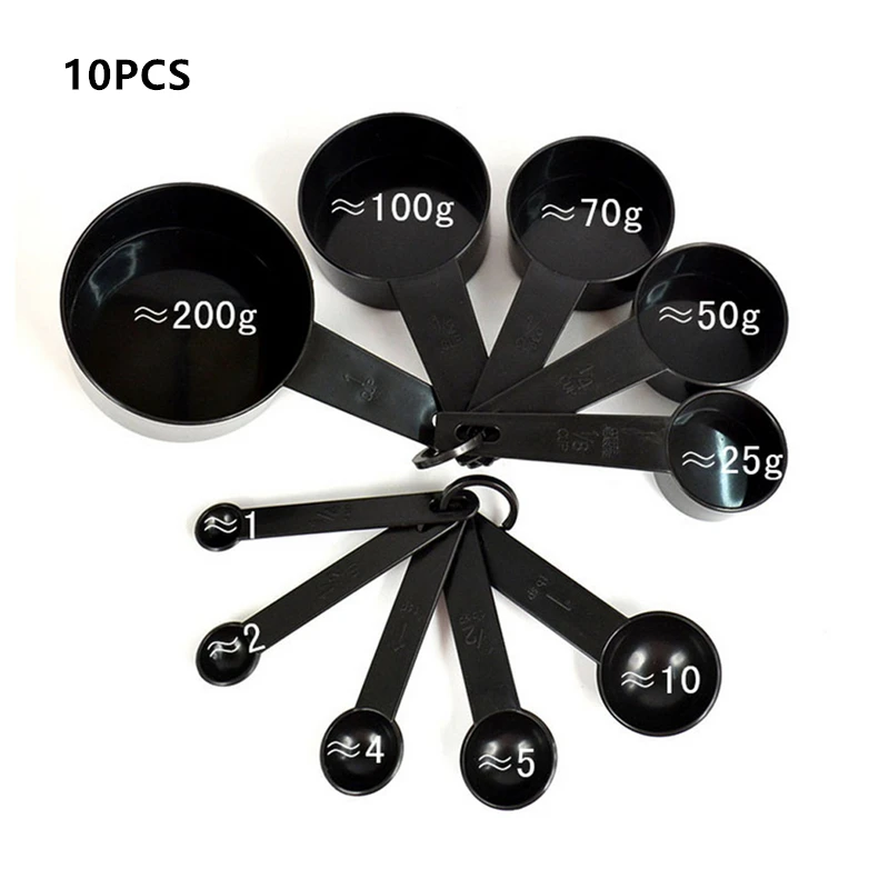 

10 Pcs Set Spoon Black Plastic Measure Spoons Cutlery Dessert Baking Kitchen Tools