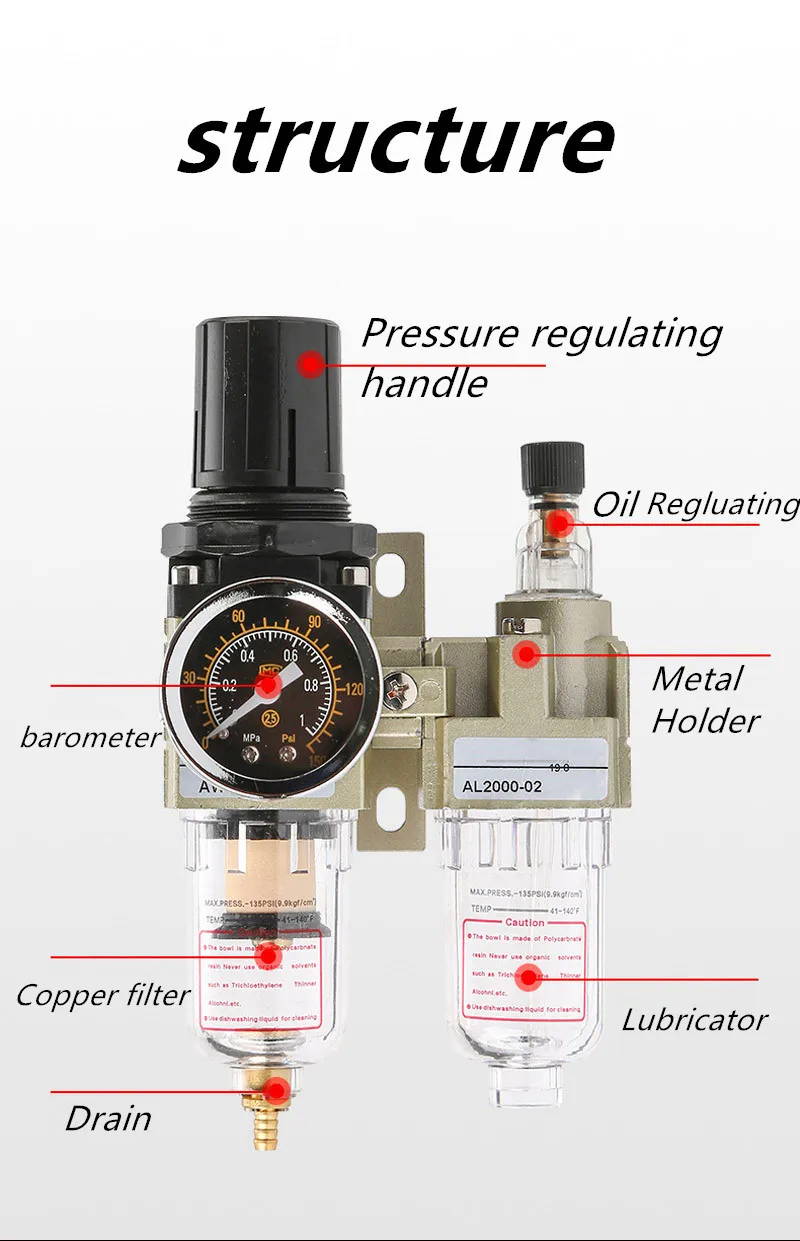 150Psi Manual Drainage Supply Air Pump Compressor Oil Filter Regulator Pneumatic Water Separator Two-piece AC2010-02 | Обустройство
