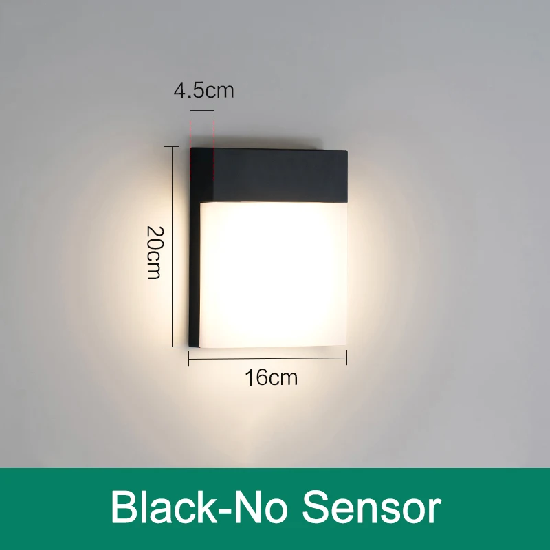 Black-No Sensor 15 Вт настенный светильник, водонепроницаемый светильник для крыльца, современный светодиодный настенный светильник с датчиком движения PIR, уличный светильник для двора и сада AC90~ 260V ZBW0007 - Испускаемый цвет: Black-No Sensor