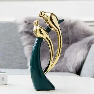 Nordic luxury peacock green ceramic branch love bird decoration wine cabinet TV  model room