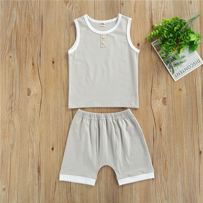 

2Pcs 2-7Years Children Boys Summer Cool Tracksuit,Baby Boys Cotton Breathable O-Neck Sleeveless Tank Tops+Elastic Waist Shorts