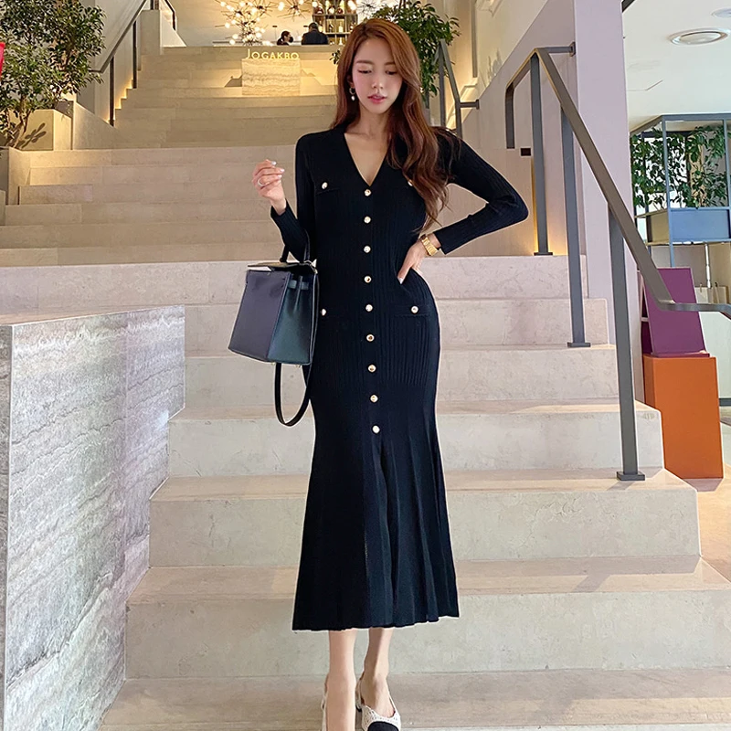 

new Long sleeve long Sweater dress women Autumn Winter dress Fashion Slim Female Jumper female knitted dress