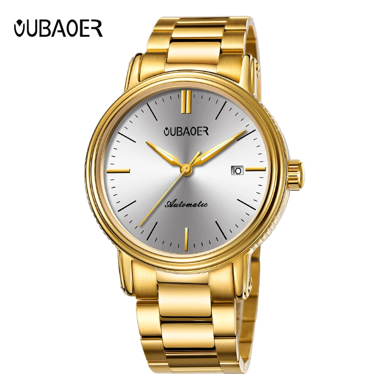 

Mens Business Watch Luxury Sunbeam Dial Auto Date Gold Stainless Steel Band Male Dress Wristwatches Automatic Mechanical Clock