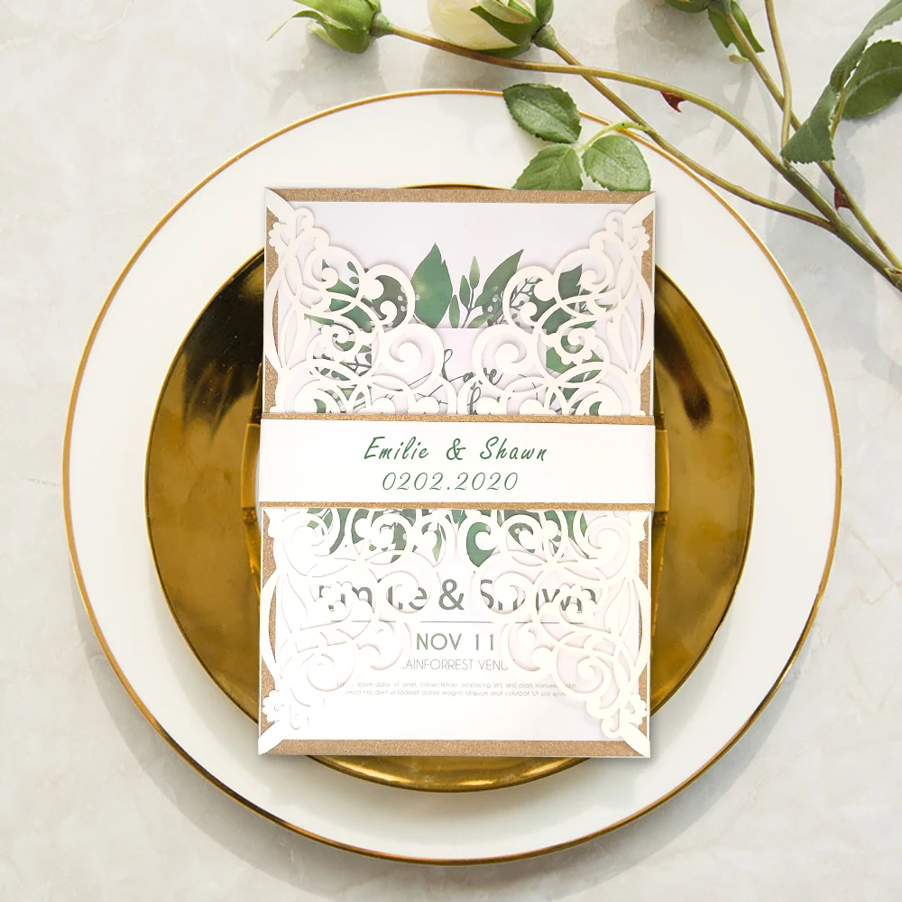 10 наборов свадебных приглашений в рустикальном стиле с конвертами