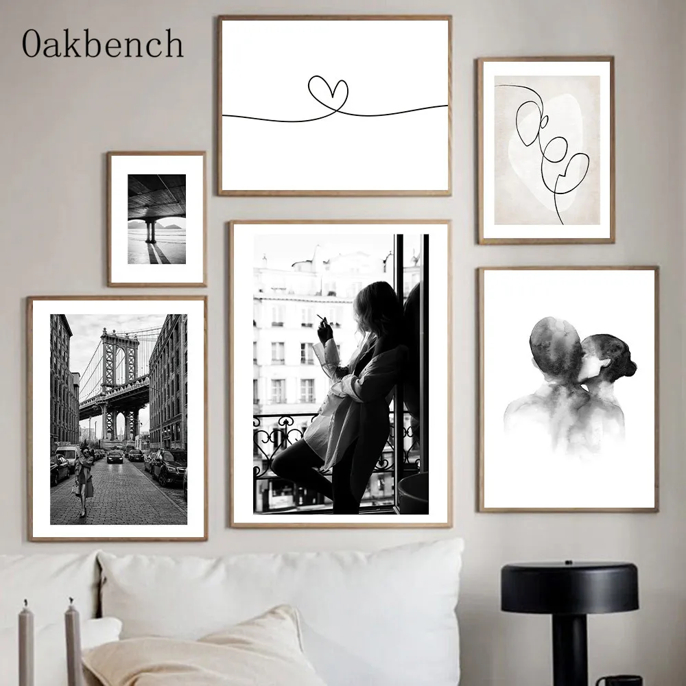 

Black White Canvas Painting Sexy Girls Poster Couple Kissing Art Prints Nordic Posters Street Modern Wall Pictures Home Decor