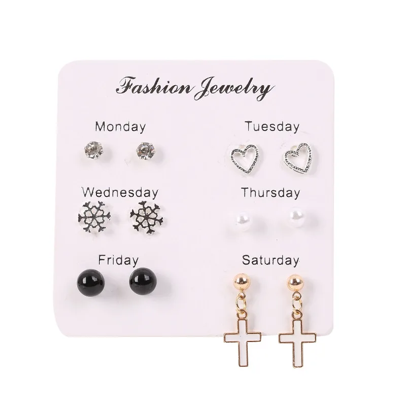 

6 Pairs of Simple cross earring Gold Color Rhinestone Crystal Flower Stud Earings Set For Women Girls Jewelry Brincos Oorbellen