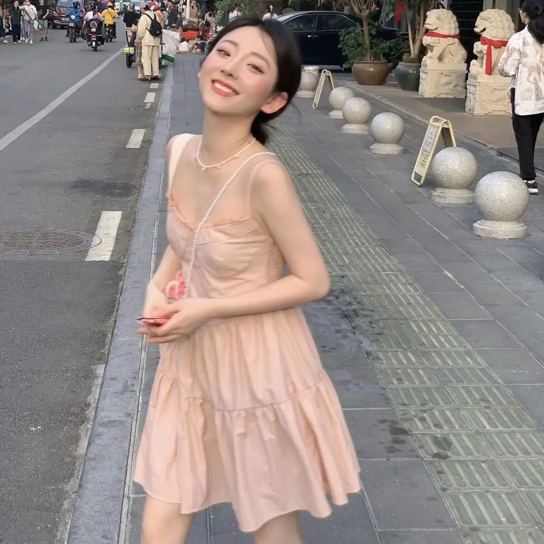 

2021 Summer New Style Korean Style Pure Desire Lace Sling High Waist Waist Waist A-line Dress Small Short Skirt Female Trend