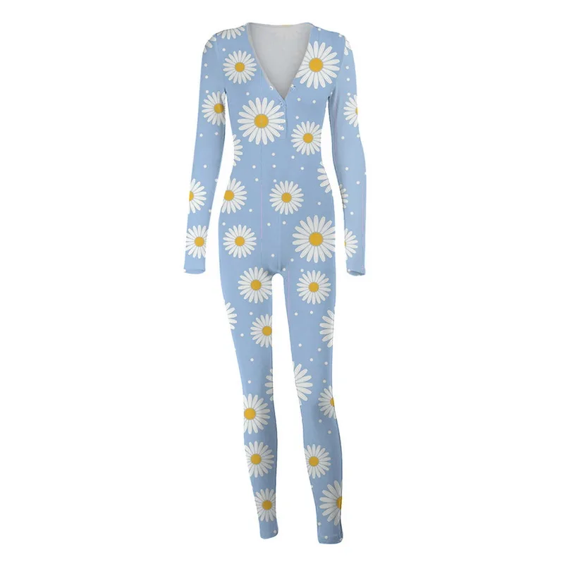 

Sexy Women's Pijamas Onesies Button-down Front V-neck Pajamas Adults Jumpsuit Functional Buttoned Flap Pyjama Femme Sleepwear