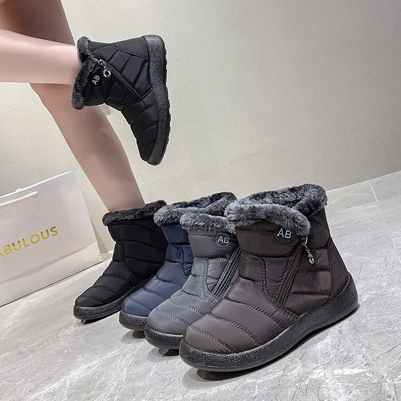 Зимние ботинки Женские ботильоны Хлопковая ткань Femmes Bottes Плюшевая обувь