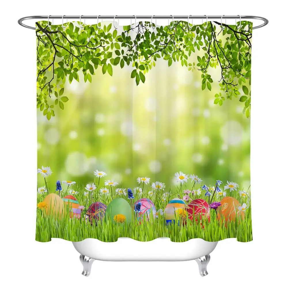 Весенняя Пасхальная душевая занавеска с принтом пасхальных яиц и кроликов