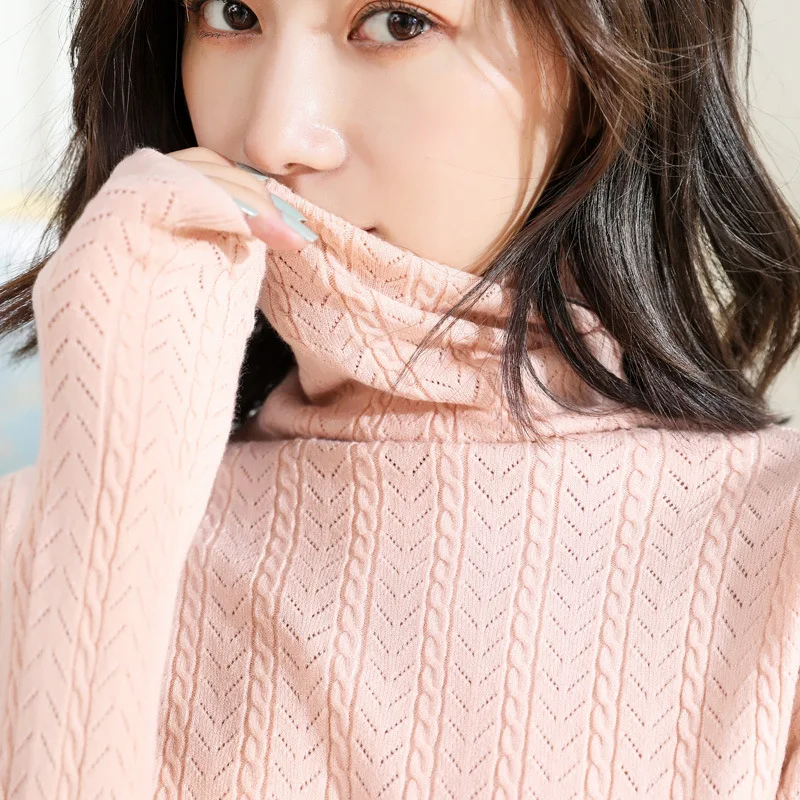 

New 2020 Autumn and Winter High-neck Twist Sweater Female Student Blouse Knitted Bottoming Shirt with Short Jacquard Inside
