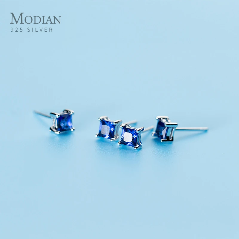 Modian Роскошные Синие серьги с цирконием кубической огранки минималистичный