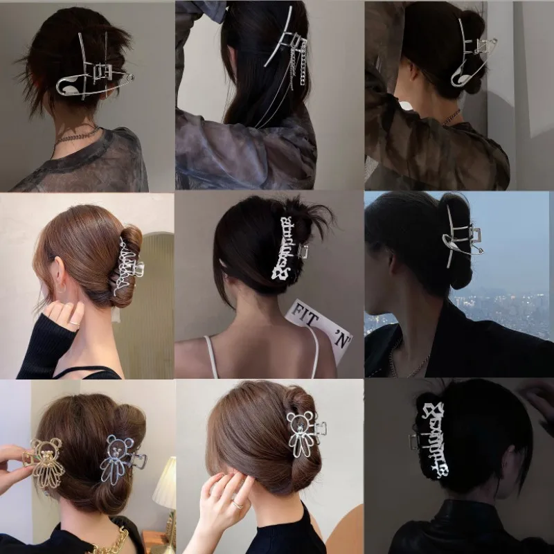 

Woman Fashion Geometric Metal Hair Claws Clips Punk Style Gold Silver Color Hairpins Girl Cute Bear Hair Clips Hair Accessories