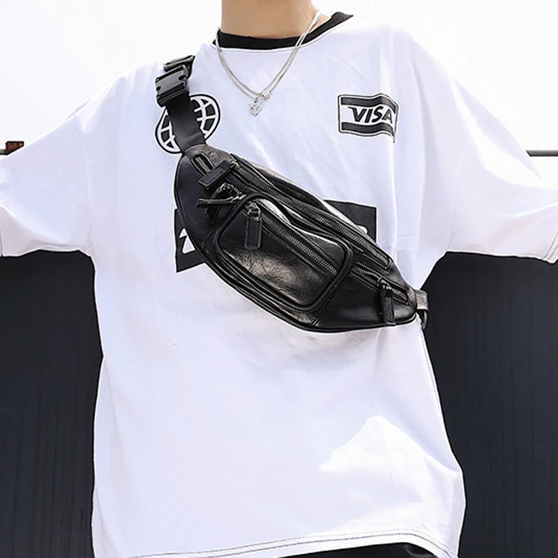 

Multi-function Men's Waist Packs Male Purse Leather Fanny Pack Belt Bag Phone Pouch Travel Waist Pack Men Chest Waist Bag Pocket