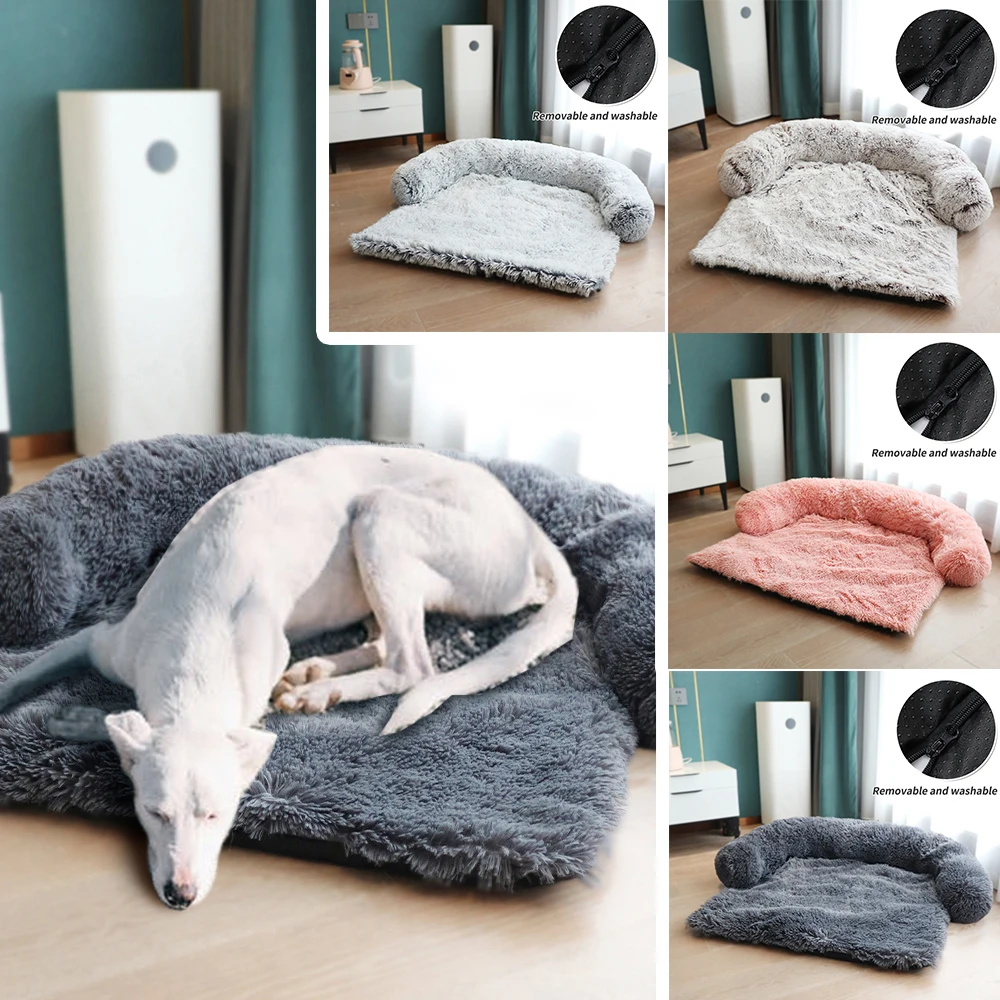 

Моющаяся кровать для собак и кошек, круглый мягкий плюшевый коврик, кровать для питомцев, съемная подушка, диван-стул, корзина на молнии