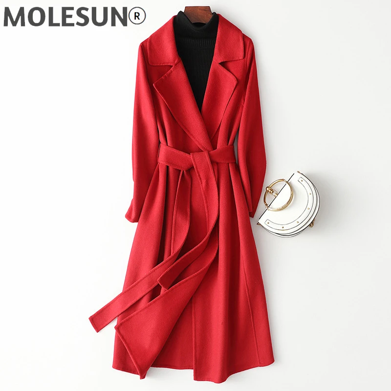 

Solid long 100%Double sided wool coat women 2021 autumn elegant turn-down collar winter jacket Korean slim Modis casaco feminino