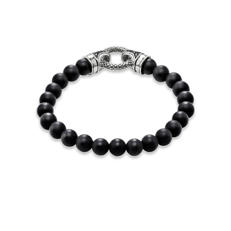 Браслеты из черного обсидиана на запястье 10 мм стерлингового серебра 925 пробы с