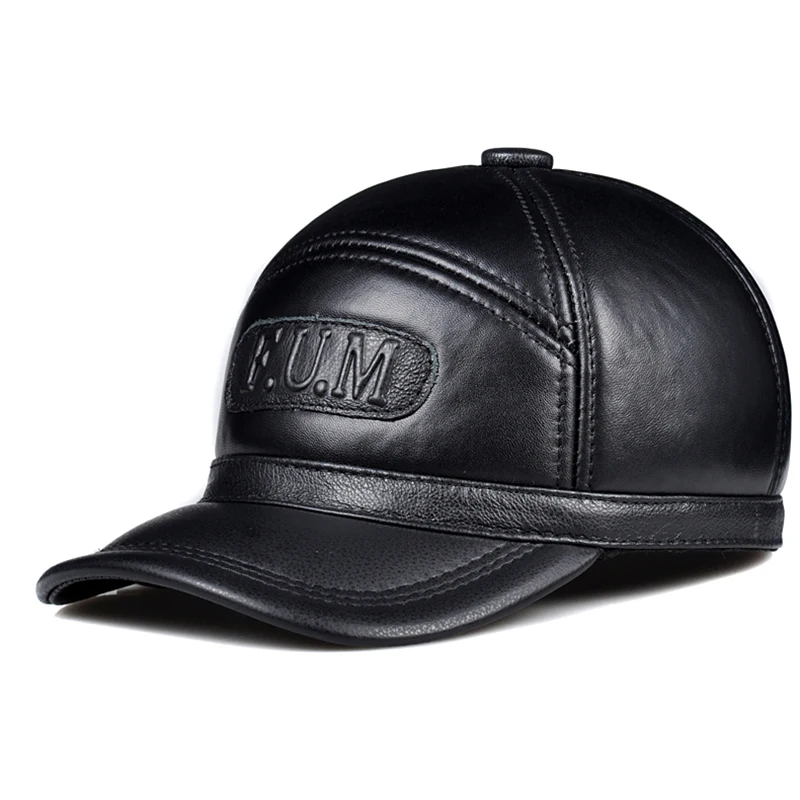 

Fashion Winter Real Leather Fur One Baseball Caps For Man Women Adjustable Letters Casquette Black/Brown Dome Hockey Golf Hat