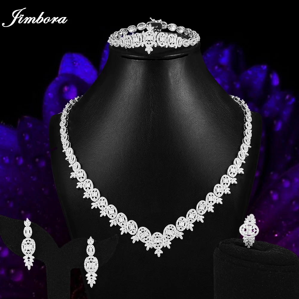 

GODKI 2020 New Sweet Romantic 4PCS Necklace Bracelet Earrings Ring Jewelry Sets Cubic Zirconia Findings Bridal Wedding Noble Set