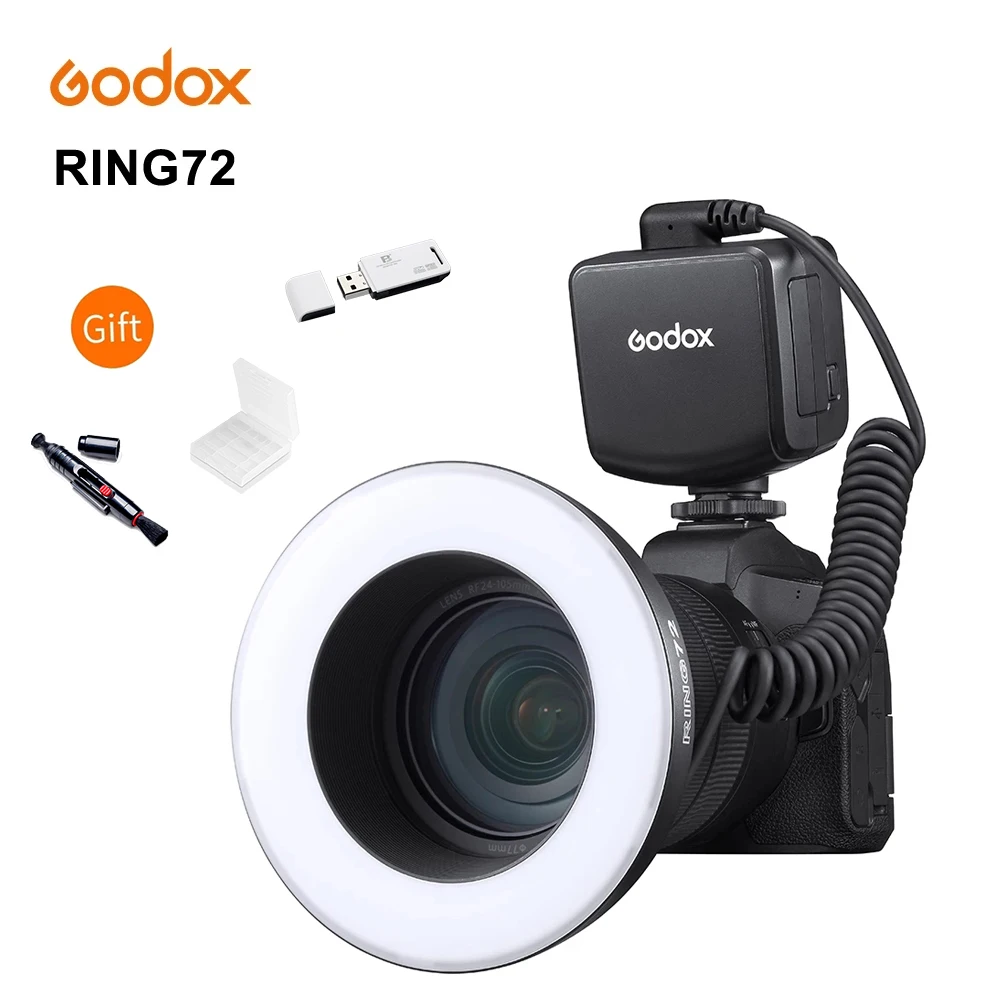 

Godox RING72 Macro LED Ring Light 5600K Macro Speedlite Ring Flash Light for Canon Nikon Camera DSLR 6D 7D 60D 70D 700D 650D