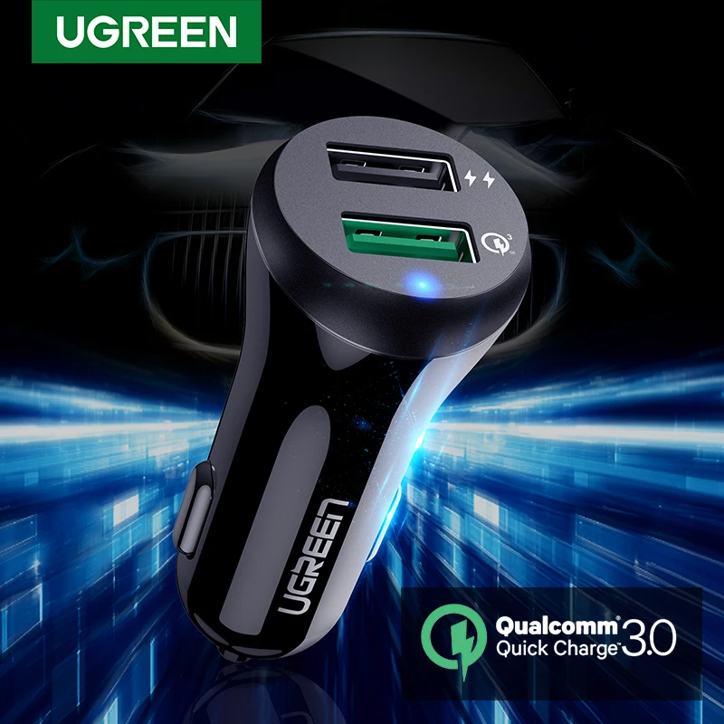 Автомобильное зарядное устройство Ugreen Quick Charge 3,0 USB быстрое зарядное устройство для Xiaomi Mi 9 iPhone X Xr 8 huawei samsung S9 S8 QC 3,0 USB Автомобильное зарядное устройство