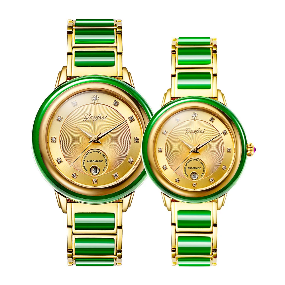 

Fashion New Hetian Jade Automatic Mechanical Men's Watch Tourbillon Luminous Calendar Jade Ladies Watches Business Sports Clocks
