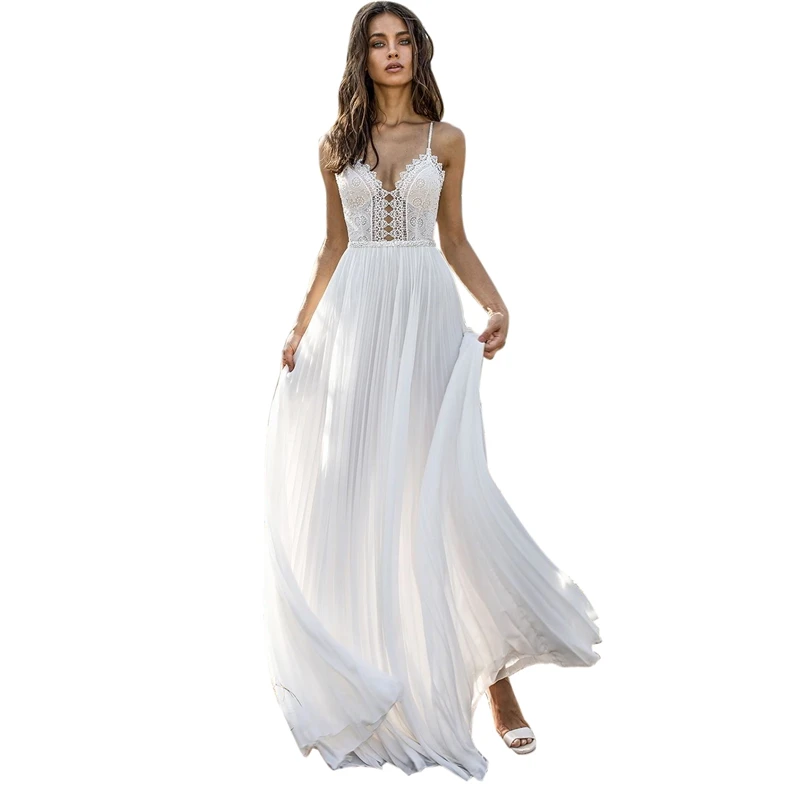 Новинка женское платье Сексуальное Кружевное шифоновое на бретельках с глубоким