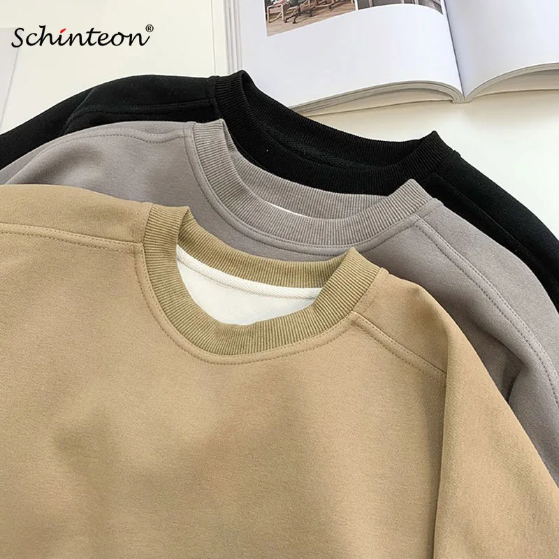 

2022 Schinteon Женские повседневные простые толстовки с капюшоном больших размеров свитер с круглым вырезом Свободный корейский стиль теплый топ...