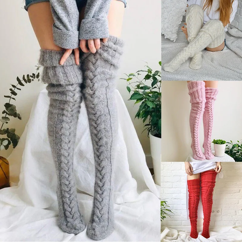 Knitted Hosiery Knee-length Tube Socks Length Pile Hosiery Wool Stockings for Women Woman Socks White Socks for Christmas Gift