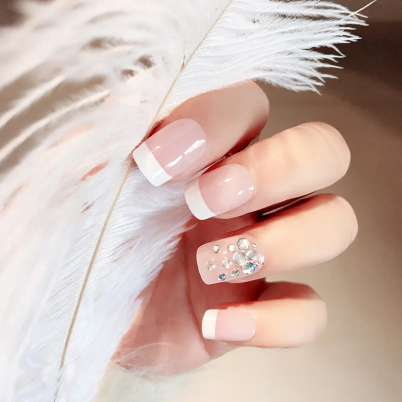 

Hot 24pcs False Nails French Tips Art Design Fake Nail Tips Full Cover Nails with Glue FRE-Drop
