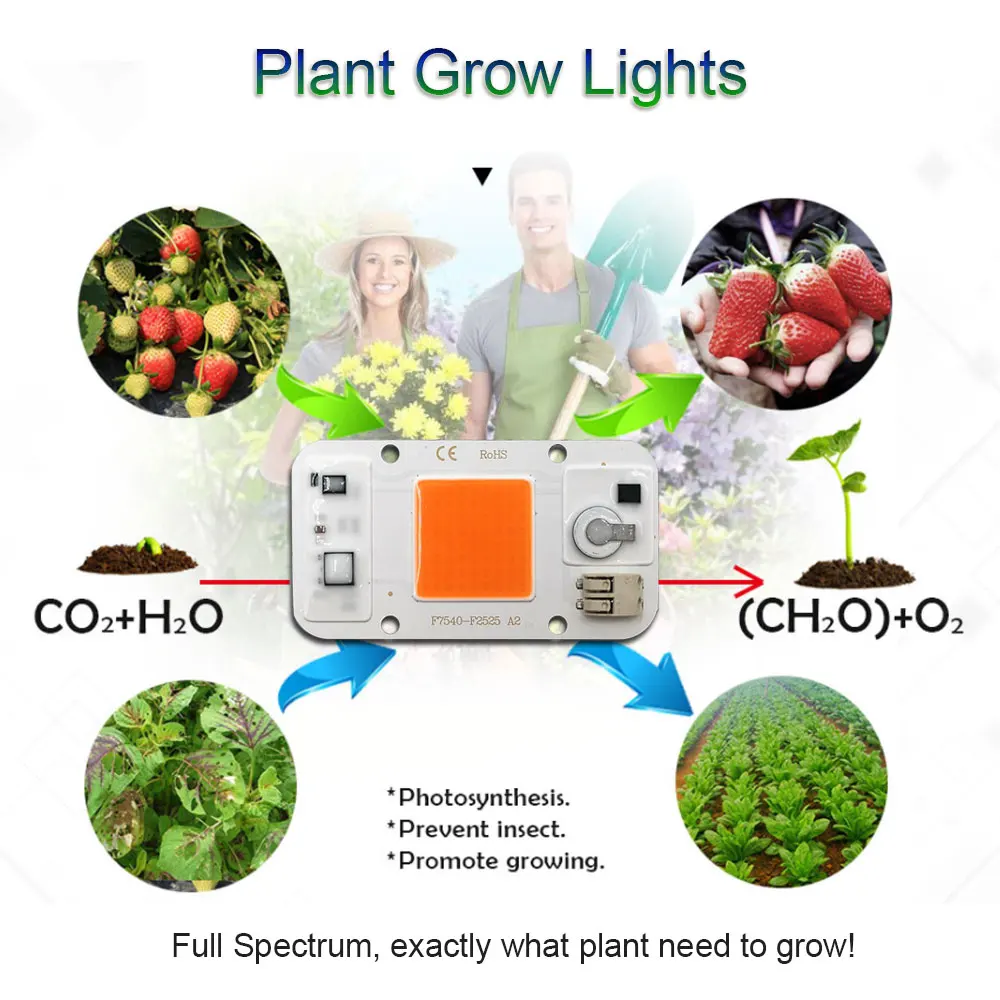 

220V 110V Driverless DOB Dimmable COB LED Chip with Solderless Connector 50W Full Spectrum Plant Grow Light
