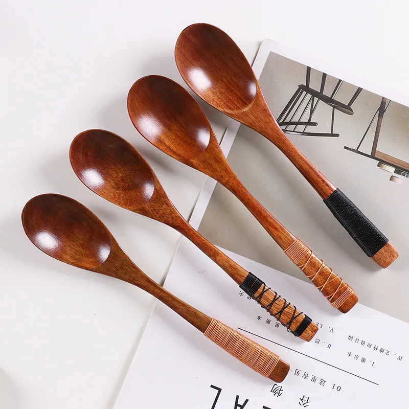 

20x4cm Wooden Long Handle Tableware Kitchen Ramen Catering Rice Soup Spoon Cutlery Mixing Spoons Teaspoons Cooking Utensils
