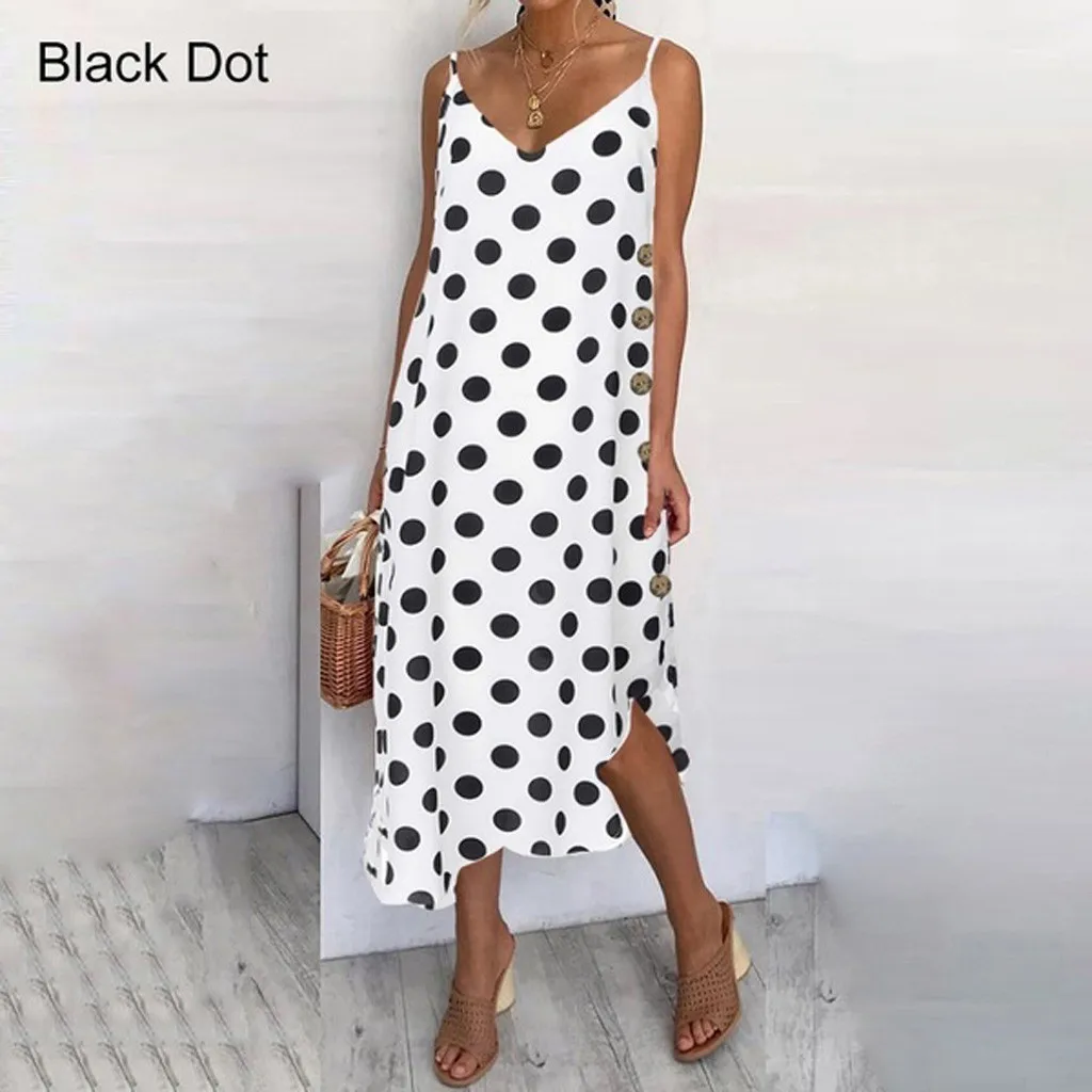 Jaycosin Women's Dress Summer Sexy Low Cut Dot Print Irregular Hem Striped Slim Sundress Elegant Party Prom Dresses 527 | Женская
