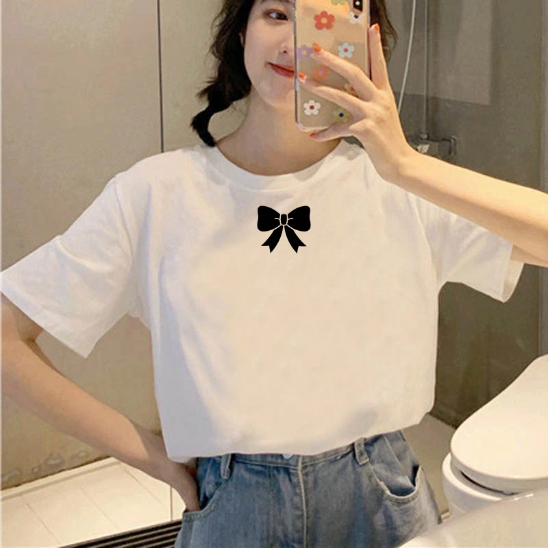 

Fashion Bowknot theme T Shirt Women Lovely Print Short Sleeved O-neck T-shirt Vogue Ullzang Tshirt Harajuku Tops Girl T-shirt