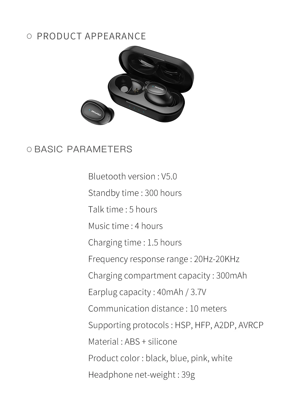 Наушники AWEI T6C TWS Bluetooth 5,0, настоящие беспроводные наушники, 3D стерео наушники для iPhone, Xiaomi, гарнитура с двойным микрофоном