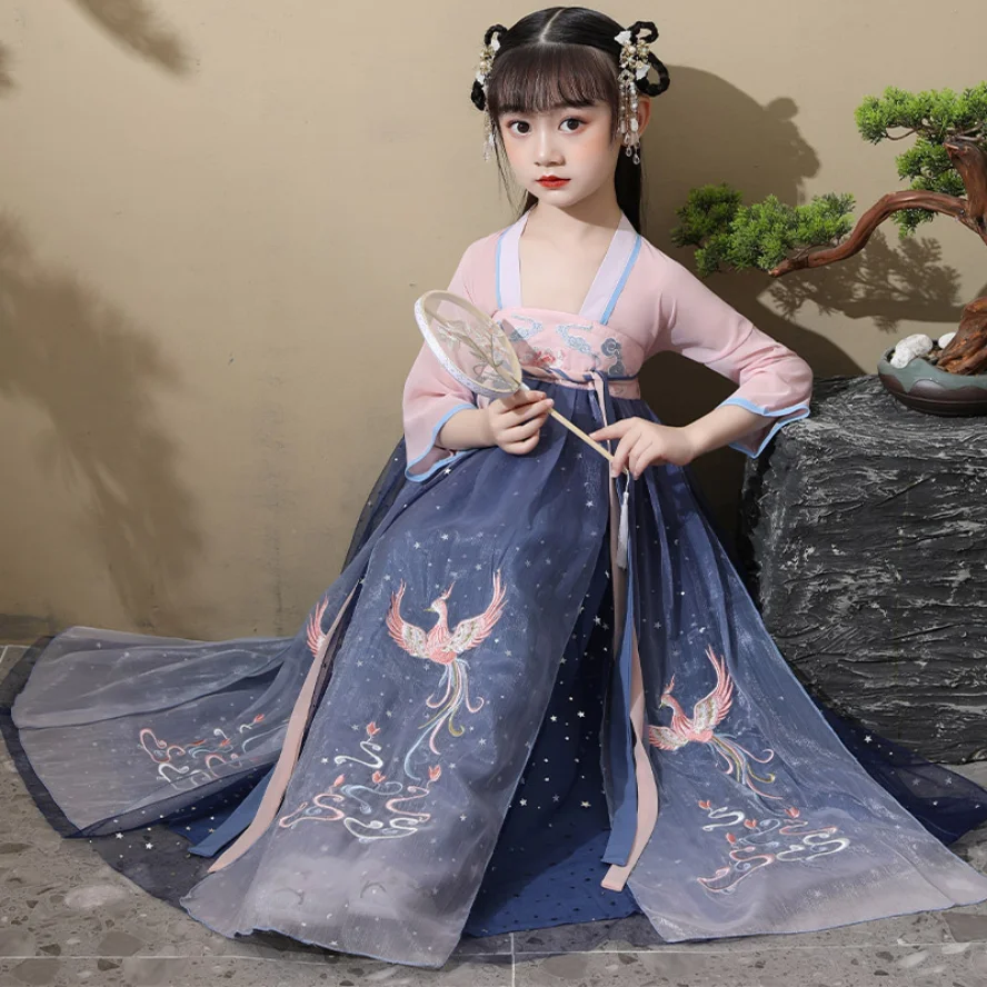 

Chinese Traditional Dress Costumes Hanfu For Girls Ancient Retro Tang New Year Suit Dance Cheongsam Kimono Toddler Cloth