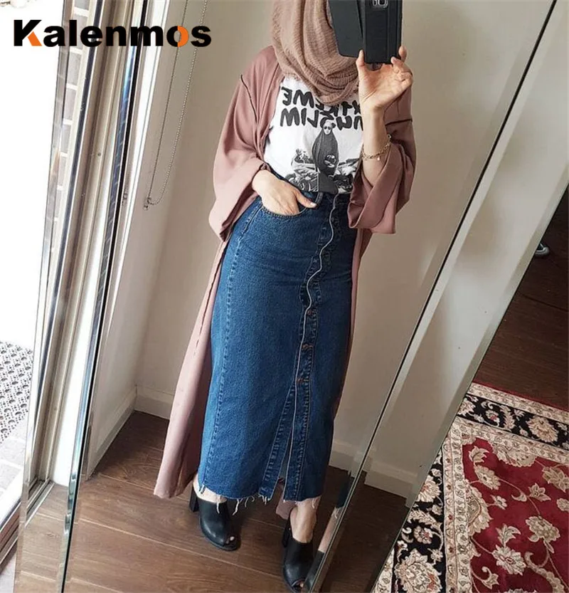 Женская юбка карандаш Kalenmos длинная из денима с высокой талией в арабском и стиле