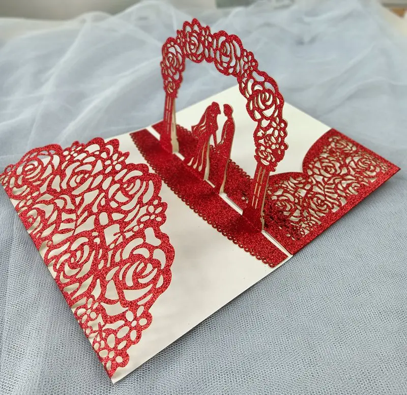 10X 3D свадебные приглашения для невесты и жениха из розового золота выдвижные