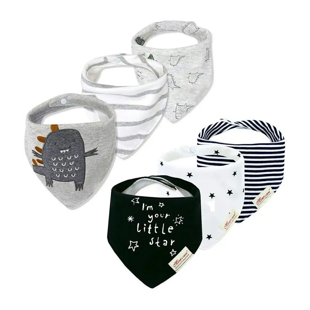 

6pcs Per Lot Baby Bibs Bandana Set Cotton Multi-Style Triangle Cartoon Babadores Para Bebe Infant Boys Girls Saliva Towel Apron