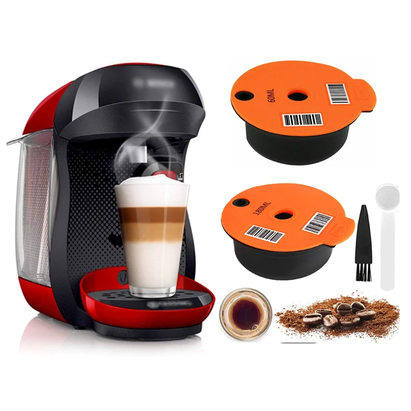 Reusable Coffee Capsule Pods Coffee Capsule Pod Silicone Lid Compatible with Bosch Happy Suny Vivy Tassimo 60/180ml