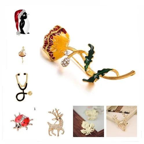 Эмалированная брошь в виде цветка животного с кристаллами Сика олень божья