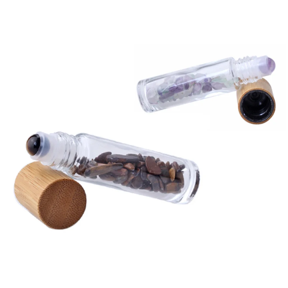 

10pcs 10ml Roller Bottles Gemstones Essential Oil Sample Bottles with Bamboo Lids