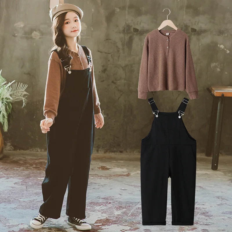 

2pcs Clothes Suit Spring Summer Children Clothes Baby Girls Sweatshirts+ Overalls Kids Teenagers Outwear High Quality