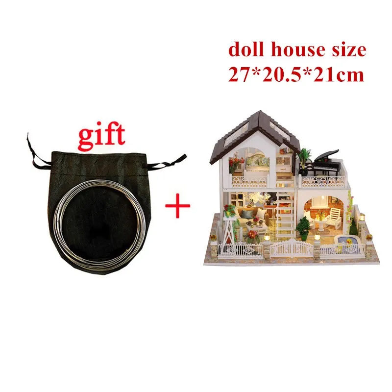 J doll house 3D Деревянный Кукольный дом Вилла мебель DIY Миниатюрная модель светодиодный светильник 3D Деревянный кукольный домик рождественские подарки игрушки для детей - Цвет: J doll house