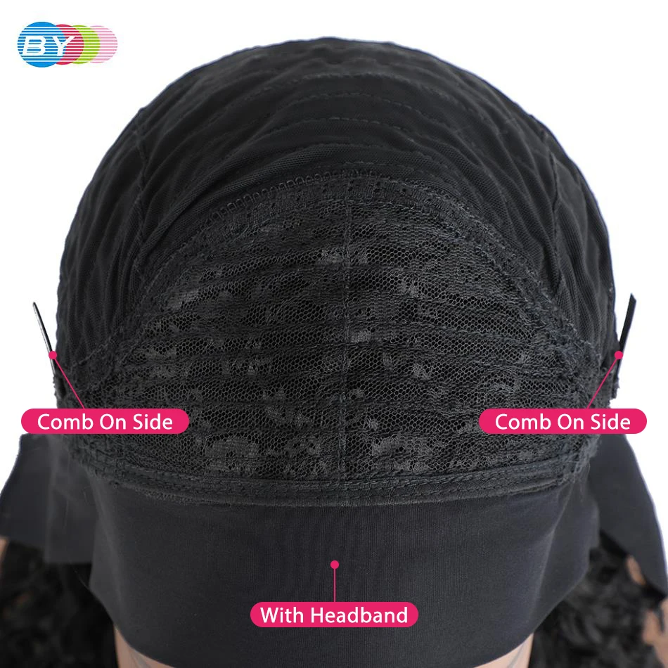 

BY Headband Wig Human Hair Water Wave Wig Peruvian Hair Curly Human Hair Wig Headband Wigs Human Natural Afro Long Hair Wig Remy