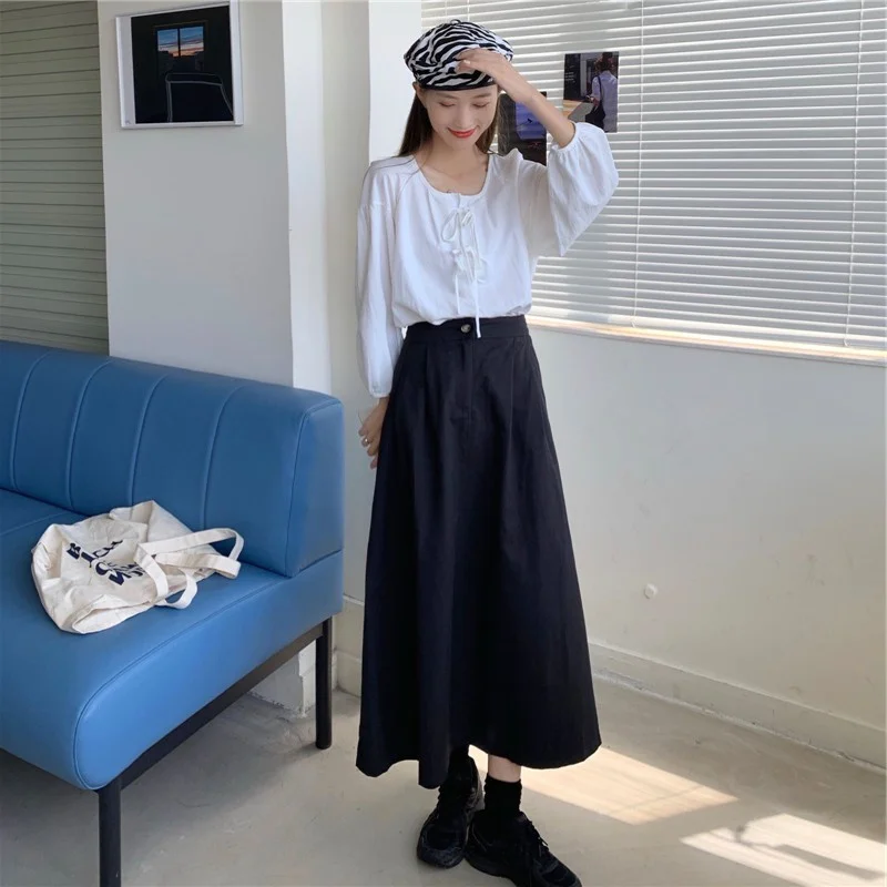 

Spring Fashion A-Line High Waist Long Skirt Female Apricot Black Maxi Elegant Work Office Skirts Womens Jupe Longue Femme C7112
