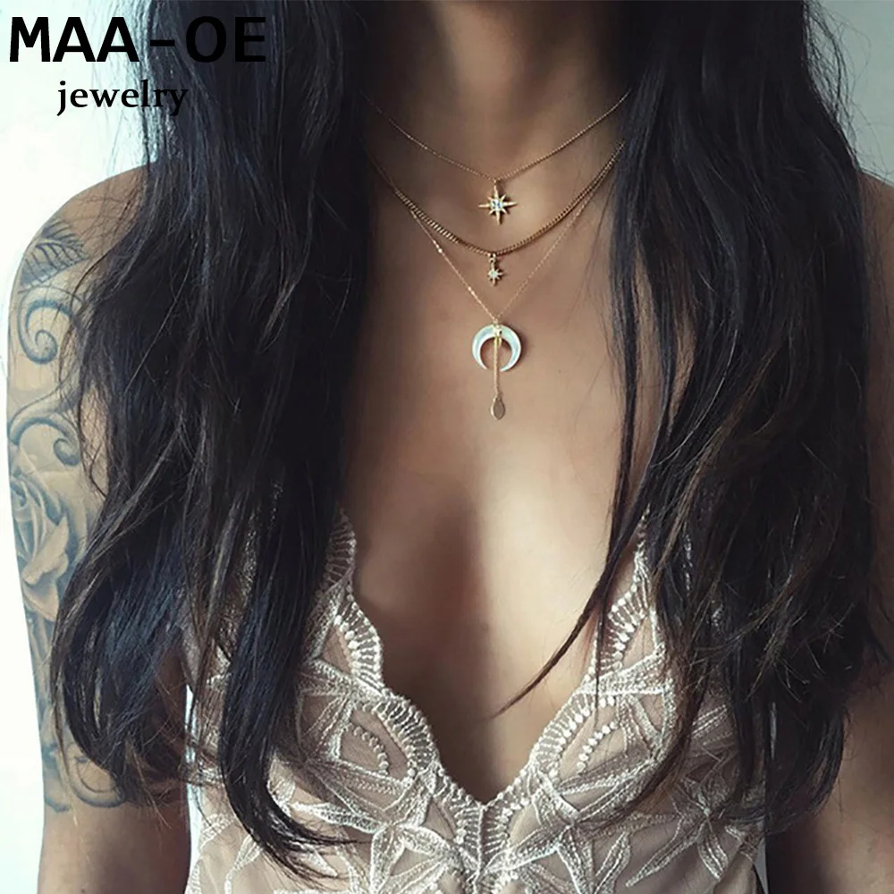 Модные Винтажные Многоуровневая Золото колье для женщин с украшением в виде